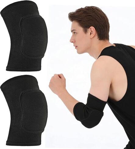 2 Pcs Volleyball Elbow Pads, Breathable Anti-Collision Sponge Elbow Pads Protector for Men Women, Adjustable Arm Pad Brace Strap for Team & Team Sport Volleyball Basketball Impact Protection (Black) in Saudi Arabia