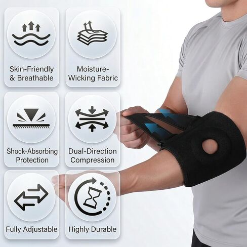 Elbow Brace for Women Men, Adjustable Compression Elbow Sleeve Elbows Support Brace for Golf, Tennis, Epicondylitis and Sports Recovery Cub, Fits 6.3"-13.8" Arms in Saudi Arabia