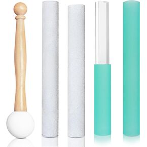5 Pcs Singing Bowl Mallet Set, Rubber Mallet with Wooden Handle, Acrylic Silicone Rubber Mallet Striker, Handmade Thick Suede Sheepskin Striker for Playing Quartz Crystal Singing Bowls(Green) in Kuwait