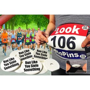 مشابك مريلة السباق - اركض وكأنك سرقت شيئًا × 4 قفل سريع لتأمين أرقام الجري وركوب الدراجات. مصنوعة من البلاستيك المعاد تدويره الأصلي والأفضل لعام 2012 in Kuwait
