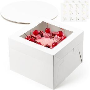 عبوتان من علب الكيك، علب كيك بطول 25.4 × 25.4 × 20.32 سم مع ألواح كيك، حاويات كيك للاستعمال مرة واحدة مع أغطية ونافذة لحفلات الزفاف، وأعياد الميلاد، والحفلات in Kuwait
