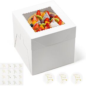 4 عبوات من علب الكيك، صندوق خبز بطول 20.32 × 20.32 × 20.32 سم مع نافذة وملصقات، حاويات كعكة للاستعمال مرة واحدة لحفلات الزفاف، وأعياد الميلاد، والحفلات in Kuwait