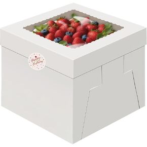 15 قطعة من صناديق الكيك، صندوق كيك طويل 10 × 10 × 8 بوصة مع نافذة، صناديق مخبز بيضاء، صناديق بسكويت كبيرة، صناديق مخبوزات مع ملصقات، صناديق هدايا للكيك، المعكرون، الكعك، الفطائر، الكوكيز، الزفاف، عيد الميلاد، الحفلات in Kuwait