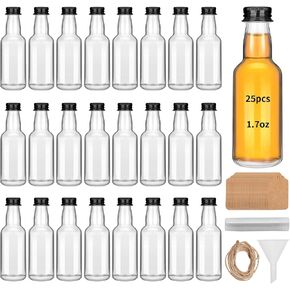 25 Pcs Mini Glass Liquor Bottles with Lids Small Glass Wine Bottles Reusable Empty Alcohol Bottles with Aluminum Black Screw Cap for Christmas Birthday(100 ml/ 3.5oz) (25PC 3.5OZ Glass Bottles) in Saudi Arabia
