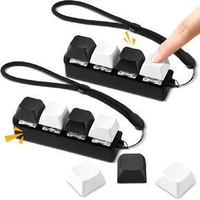 2 Pcs Keyboard Fidget Toy Four-Button Clicker Mechanical Fidget Keyboard Keychain Clicking Toy ADHD Stress Relief Finger Gift(Black, Blue) in Kuwait