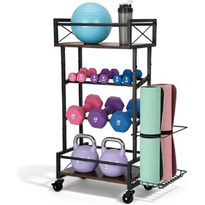 Yoga Mat Storage Rack, Home Gym Storage Rack, Retro Metal & Wood Weight Storage Racks for Yoga Mat, 360° Roller & Fitness Equipment, 60 Lbs per Shelf in Kuwait