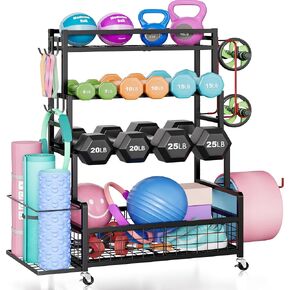 Dumbbell Rack,Home Gym Storage Rack,Total Weight Capacity 490 lbs,Weight Rack with Wheels/Strength Training Equipment Storage Rack with Hooks,Stores Dumbbells,Kettlebells,Yoga Mats in Kuwait