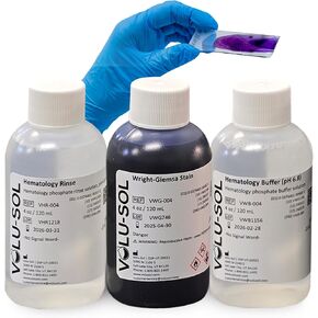 Volu-Sol Wright-Giemsa Stain Kit – Includes Wright Giemsa, Buffer, Rinse – Romanowsky Microscope Stain for Blood & Bone Marrow Smears – Accurate WBC Count & RBC Morphology Study – 4 oz (118 ml) Each) in Kuwait