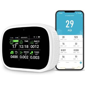 18-in-1 Smart Air Quality Monitor, WiFi Indoor Air Detector with Dual Chip, Real-Time Monitoring for AQI, CO2, PM2.5, PM1.0, PM10, TVOC, HCHO, Time, Temperature and Humidity with APP in Saudi Arabia