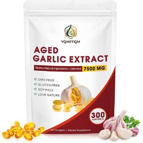 Aged Garlic Extract 7500mg Odorless–300 Softgels | 2-Year Matured Garlic Supplement | Non-GMO, Gluten-Free,Vegetarian, Antioxidant Properties (300 Count (Pack of 1)) in Saudi Arabia