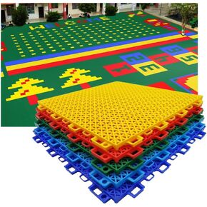 Interlocking Outdoor Playground Floor Tiles - 10PCS Colorful 1ft Modular Plastic Sports Flooring for Kindergarten, Kids Play Areas, and Sports Activities in Kuwait