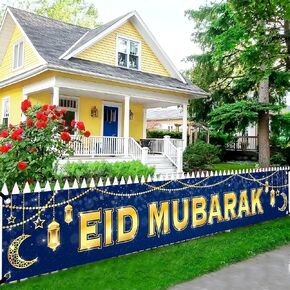 KatchOn, Eid Mubarak Banner Decorations - Large, 120x20 Inch | Blue Eid Decorations for Home 2025 | Eid Mubarak Sign, Eid Mubarak Backdrop, Eid Mubarak Decorations for Home | Eid Decorations Outdoor in Kuwait