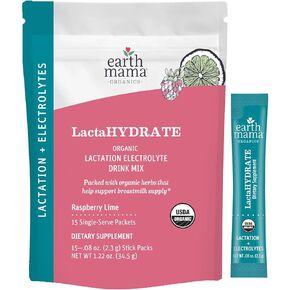 Earth Mama Organic LactaHYDRATE Lactation Hydration Drink Mix - 3.35 oz - USDA Certified Organic Electrolyte Drink with Herbs - Used to Help Support Breastmilk Supply for Breastfeeding & Pumping Moms in Kuwait