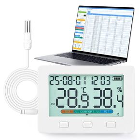 Indoor Temperature and Humidity, Two sensors Inside and Outside USB Export 260000 Sets of Data Storage, high and Low Alarm, Update Values in 5 Seconds,Data Recorder in Saudi Arabia