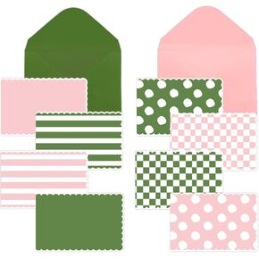 64Pcs Blank Pink&Green Cards with Envelopes 3.5x5 Inch Mini Striped Christmas Greeting Cards,Sage Green Striped Notes for Baby Bridal Shower,Wedding Personalized Thank You Note Graduation in Kuwait