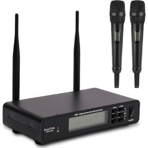Professional Dual Wireless Microphone System, Black LCD Display, 2 Handheld Mics, Digital Channel Display, Rack Mountable Receiver in Saudi Arabia