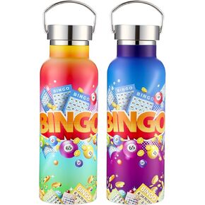 Geiserailie 2 Pack Bingo Tumbler Cups Bingo Prizes Gifts 17oz Stainless Steel Water Bottle Double Wall Insulated Bottle with Handle and Vacuum Seal Leakproof Lid for Seniors Adults Party in Saudi Arabia
