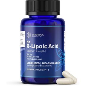Geronova Research Bio-Enhanced R-Lipoic Acid, 600 mg Dose - 1 Month Supply - Stabilized R Alpha Lipoic Acid with Enhanced Absorption - R Lipoic Acid Supplement - 60 Capsules in Kuwait