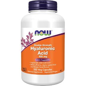 مكملات ناو فودز، حمض الهيالورونيك 100 مجم، قوة مضاعفة مع إل-برولين، وحمض ألفا ليبويك ومستخلص بذور العنب، 180 كبسولة نباتية (1) in Kuwait