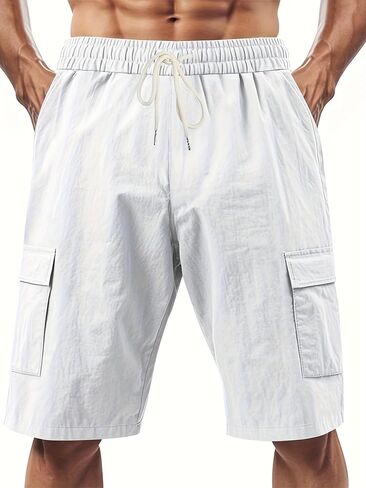 Men's Casual Shorts, Linen Stretch Waist Drawstring Shorts, Lightweight Summer Beach Shorts in Saudi Arabia