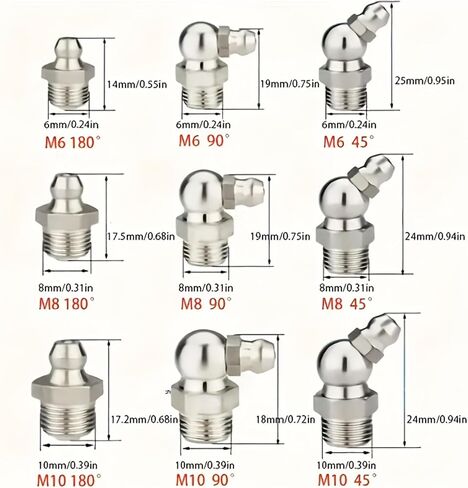 200pcs Stainless Steel Grease Nipple Set, M6 M8 M10 Straight & Elbow Zerks, 45° 90° 180° Hex Head Fittings for Automotive and Machinery Maintenance in Kuwait