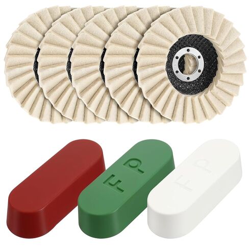 8 Pcs Wool Polishing Wheel Disc and Polishing Compounds Set Includes 5 Thicken Arbor Buffing Wheel 3 Buffing Compound 4 1/2 x 7/8 Inch Felt Flap Disc for Angle Grinder, Multi Surface in Saudi Arabia