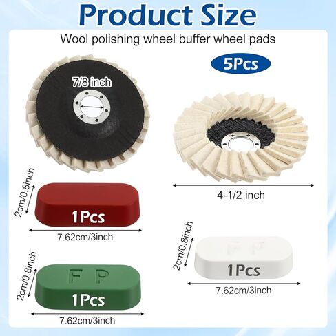 8 Pcs Wool Polishing Wheel Disc and Polishing Compounds Set Includes 5 Thicken Arbor Buffing Wheel 3 Buffing Compound 4 1/2 x 7/8 Inch Felt Flap Disc for Angle Grinder, Multi Surface in Saudi Arabia