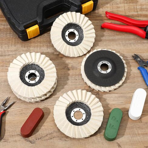 8 Pcs Wool Polishing Wheel Disc and Polishing Compounds Set Includes 5 Thicken Arbor Buffing Wheel 3 Buffing Compound 4 1/2 x 7/8 Inch Felt Flap Disc for Angle Grinder, Multi Surface in Saudi Arabia