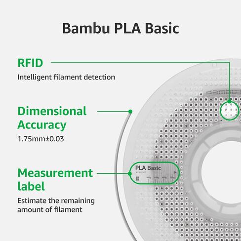 Bambu Lab 3D Printer Filament, 1.75mm PLA 3D Printing Filament Dimensional Accuracy +/- 0.03 mm, Fast Printing RFID PLA, No Warping & Tangling, 3D Print Material with Reusable 1kg Spool, Jade White in Kuwait