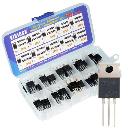 10Values 50pcs IRFZ44N, IRF510N, IRF520, IRF530N, IRF540N, IRF640N, IRF740, IRF840, IRF3205, IRF9540 Series MOSFET Transistor Components, Combination kit TO-220 in Kuwait