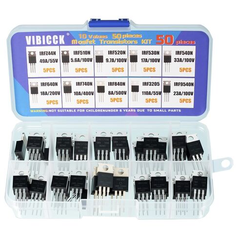 10Values 50pcs IRFZ44N, IRF510N, IRF520, IRF530N, IRF540N, IRF640N, IRF740, IRF840, IRF3205, IRF9540 Series MOSFET Transistor Components, Combination kit TO-220 in Kuwait