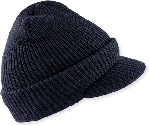 Winter Beanie Cap with Visor, 100% Wool, Made in USA - Genuine G.I. in Kuwait