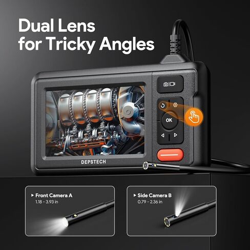 DEPSTECH Dual Lens Borescope Camera with Light, HD Endoscope, 4.3'' IPS Screen, Inspection IP67 Waterproof, 16.5ft Semi-Rigid Snake Camera Cable for Car Wall Drain Pipe in Kuwait