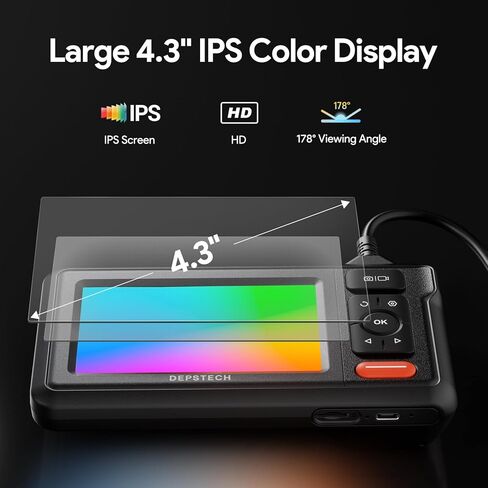 DEPSTECH Dual Lens Borescope Camera with Light, HD Endoscope, 4.3'' IPS Screen, Inspection IP67 Waterproof, 16.5ft Semi-Rigid Snake Camera Cable for Car Wall Drain Pipe in Kuwait