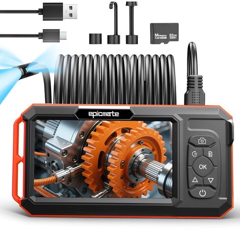 Triple Lens Borescope with 5" IPS Screen, 1920P HD Inspection Endoscope Camera with 50FT Semi-Rigid Snake Cable & 32GB Card, IP67 Waterproof Plumbing Camera for Sewer/Automotive/Drain Pipe in Kuwait