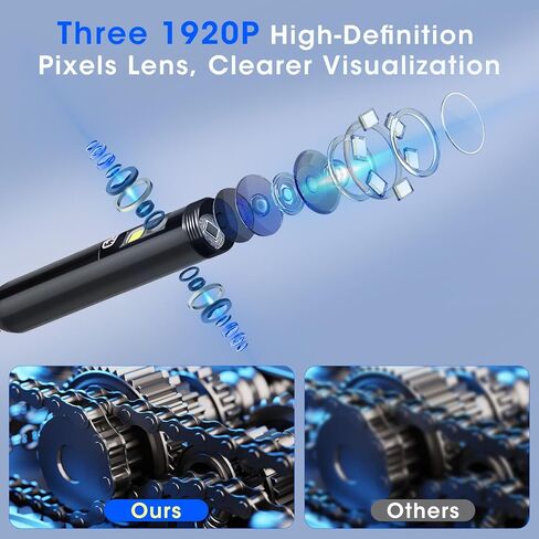 Triple Lens Borescope with 5" IPS Screen, 1920P HD Inspection Endoscope Camera with 50FT Semi-Rigid Snake Cable & 32GB Card, IP67 Waterproof Plumbing Camera for Sewer/Automotive/Drain Pipe in Kuwait