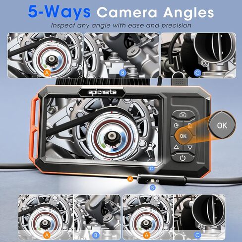 Triple Lens Borescope with 5" IPS Screen, 1920P HD Inspection Endoscope Camera with 50FT Semi-Rigid Snake Cable & 32GB Card, IP67 Waterproof Plumbing Camera for Sewer/Automotive/Drain Pipe in Kuwait