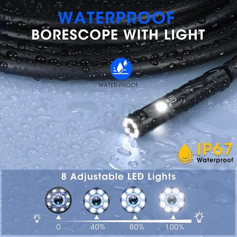 Triple Lens Borescope with 5" IPS Screen, 1920P HD Inspection Endoscope Camera with 50FT Semi-Rigid Snake Cable & 32GB Card, IP67 Waterproof Plumbing Camera for Sewer/Automotive/Drain Pipe in Kuwait