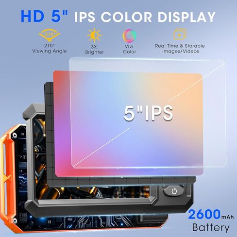 Triple Lens Borescope with 5" IPS Screen, 1920P HD Inspection Endoscope Camera with 50FT Semi-Rigid Snake Cable & 32GB Card, IP67 Waterproof Plumbing Camera for Sewer/Automotive/Drain Pipe in Kuwait