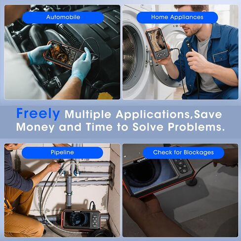 Triple Lens Borescope with 5" IPS Screen, 1920P HD Inspection Endoscope Camera with 50FT Semi-Rigid Snake Cable & 32GB Card, IP67 Waterproof Plumbing Camera for Sewer/Automotive/Drain Pipe in Kuwait