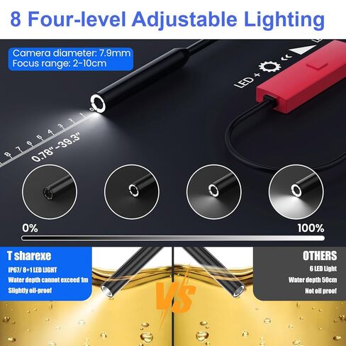 Endoscope Camera with Light, 1920P HD Borescope Camera with Light,Semi-Rigid Inspection Endoscope with 8 Adjustable LED, IP68 Waterproof Drain Scope Camera for for iOS/Android,16.4ft in Saudi Arabia