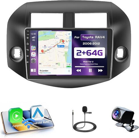 Roinvou 2+64G Radio for Toyota RAV4 2006-2012 Android 13 Car Stereo Wireless Carplay, 10.1 inch Touch Screen for RAV4 Android Auto, Bluetooth, Mirror Link, GPS, WiFi, SWC, HiFi + AHD Backup Camera in Kuwait