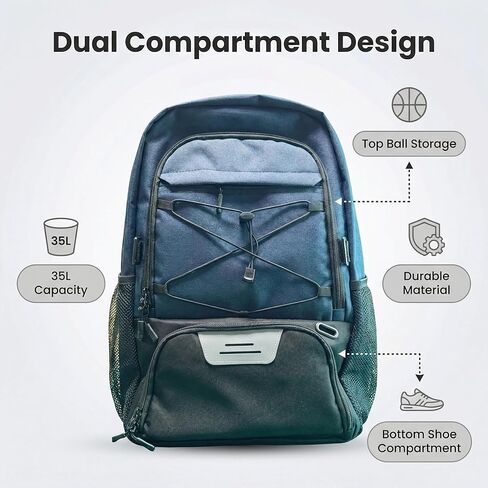حقيبة ظهر رياضية سعة 35 لترًا مع حجرات للأحذية والكرة جيدة التهوية، وحقيبة رياضية مقاومة للماء لكرة السلة وكرة القدم والكرة الطائرة والسفر in Kuwait
