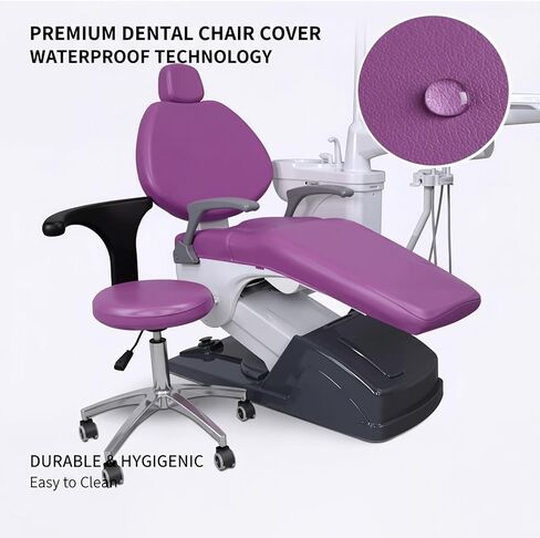 طقم أغطية كراسي الأسنان مكون من 4 قطع - جلد بولي يوريثان بالكامل، حافظة واقية مقاومة للماء ومرنة لمعدات طبيب الأسنان (متوسط ​​الحجم، أرجواني) in Kuwait