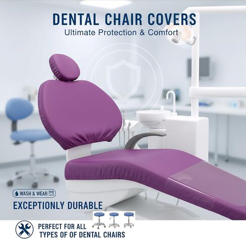 طقم أغطية كراسي الأسنان مكون من 4 قطع - جلد بولي يوريثان بالكامل، حافظة واقية مقاومة للماء ومرنة لمعدات طبيب الأسنان (متوسط ​​الحجم، أرجواني) in Kuwait