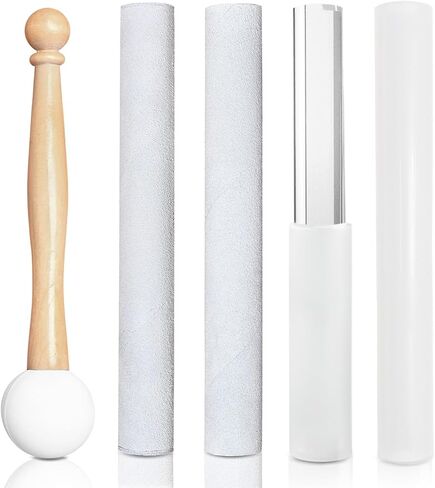5 Pcs Singing Bowl Mallet Set, Rubber Mallet with Wooden Handle, Acrylic Silicone Rubber Mallet Striker, Handmade Thick Suede Sheepskin Striker for Playing Quartz Crystal Singing Bowls(Green) in Saudi Arabia
