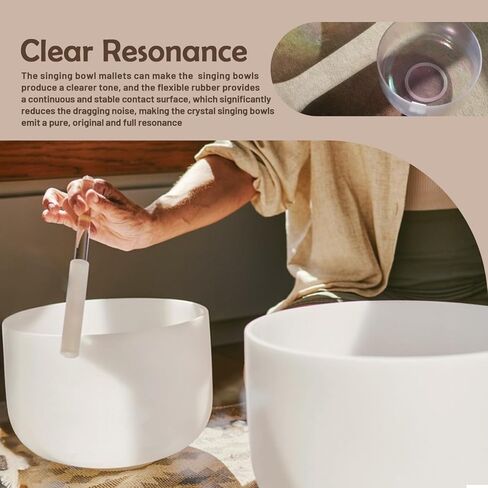 4 Pcs Singing Bowl Mallet And Silicone O Ring Set,Include 2 Acrylic Rubber Mallet Striker,2 Silicone Cushion for Playing Quartz Crystal Singing Bowls(White) in Kuwait