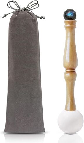 Singing Bowl Mallet,Rubber Mallet Striker with Silicone Head and Wooden Handle and Labradorite Gemstone Sphere for Playing Quartz Crystal Singing Bowls(GrayBlackIridescent) in Kuwait