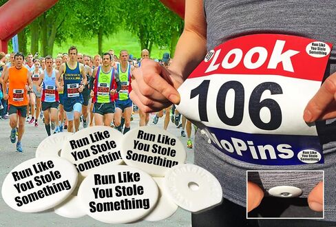 مشابك مريلة السباق - اركض وكأنك سرقت شيئًا × 4 قفل سريع لتأمين أرقام الجري وركوب الدراجات. مصنوعة من البلاستيك المعاد تدويره الأصلي والأفضل لعام 2012 in Kuwait