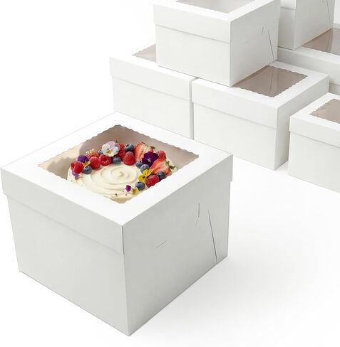 ألواح + علب كيك مقاس 12 بوصة مع نافذة شفافة (15 عبوة) - ورق مقوى قوي، سهل التجميع، حاملات كيك للاستعمال مرة واحدة لحفلات الزفاف وأعياد الميلاد والمناسبات الخاصة (12 × 12 × 12 بوصة) in Kuwait